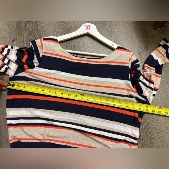 Liz Claiborne Navy/Orange Striped Boat Neck 3/4 Sleeves Size 1X Minimalist - Picture 6 of 8